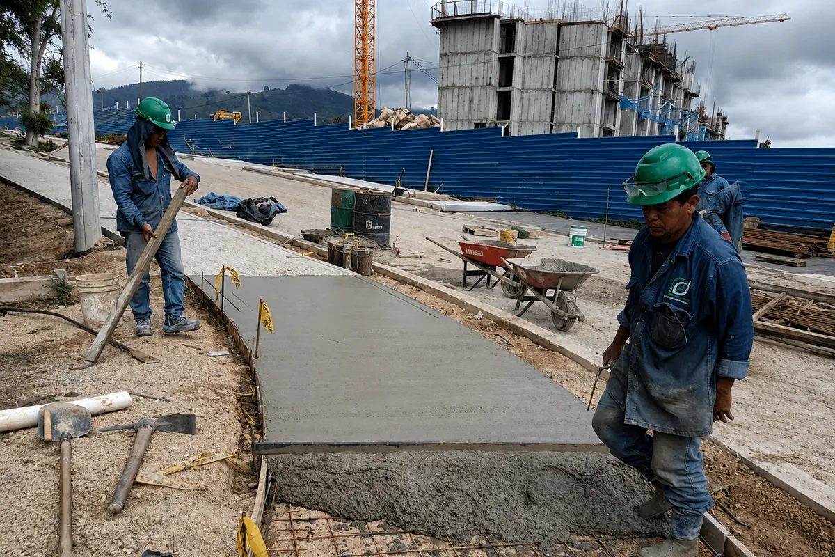 Fundida de concreto en vía urbana